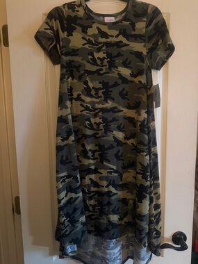 LuLaRoe Olive Green & Black Camo Tee Dress Carly swing dress
